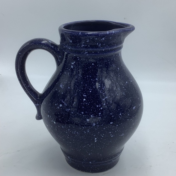 Vintage Cobalt Blue Speckled 6 1/4” Ceramic Pitcher - Picture 6 of 8
